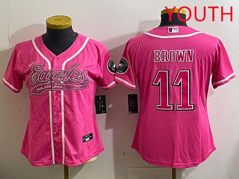 Youth Philadelphia Eagles 11 Brown Pink Jointly Name 2025 Nike Limited NFL Jersey style 8